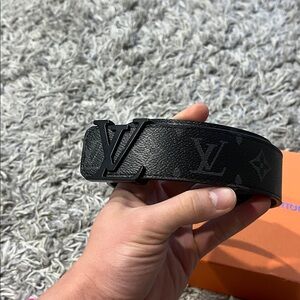 Louis Vuitton Black Monogram Leather Belt with Matte LV Buckle
